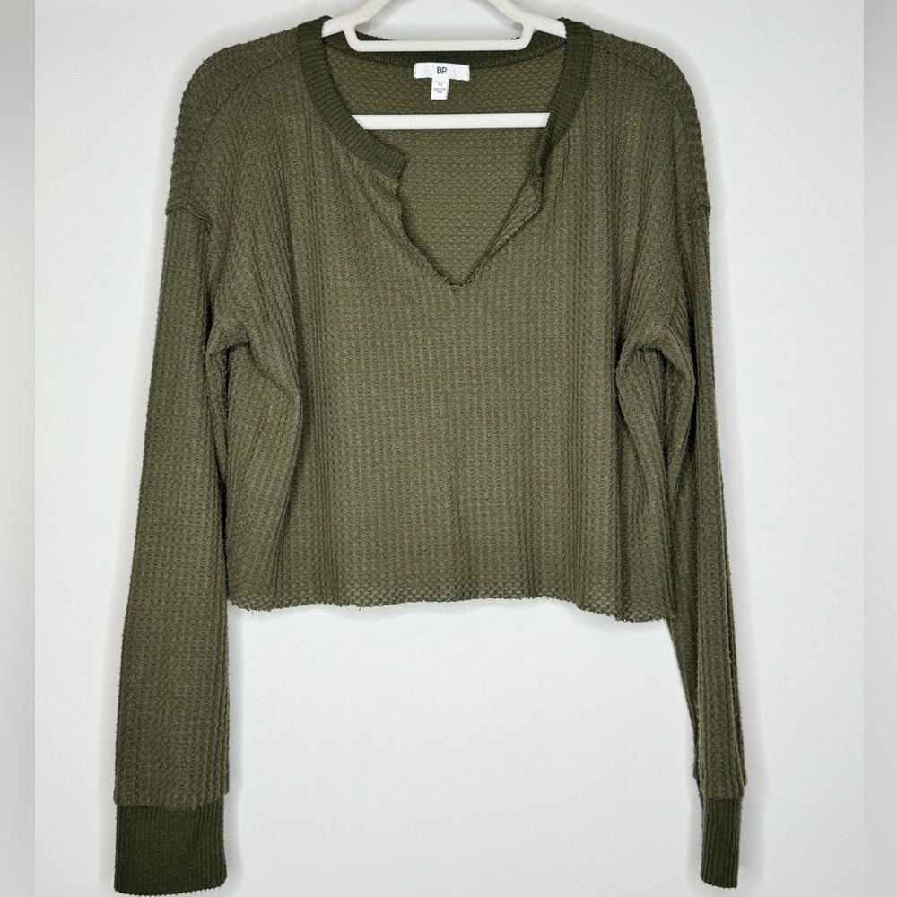 BP Dark green cropped waffle knit shirt size M